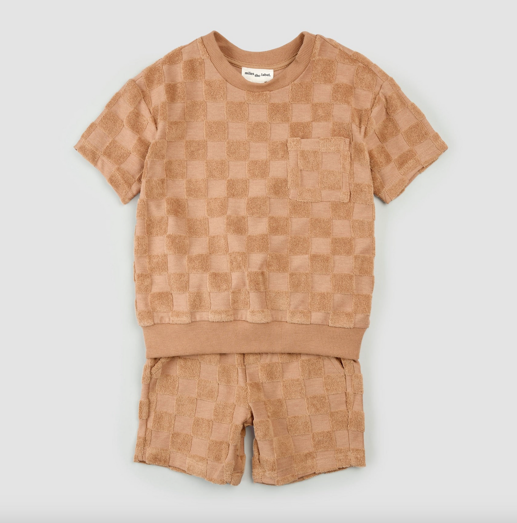 Miles The Label Camel Checkerboard Boy's Terry Set Size 12m