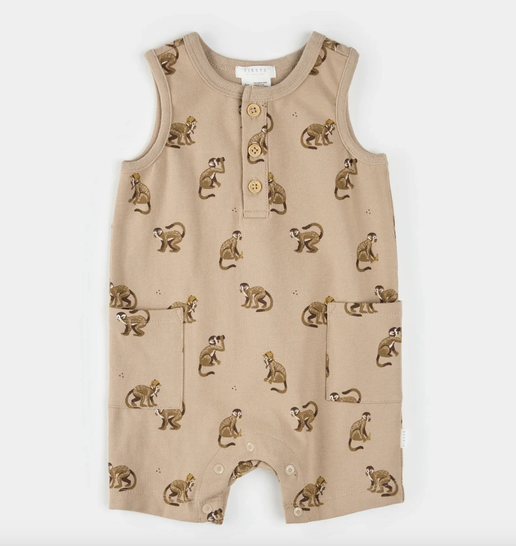 Firsts By Petit Lem Monkey Sleeveless Romper