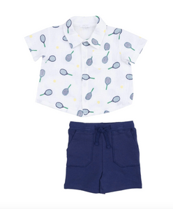 Angel Dear Tennis Button Down Polo Muslin With Short French Terry