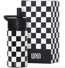 Load image into Gallery viewer, Wildkin Black and White Checkered 14 oz Stainless Steel Water Bottle
