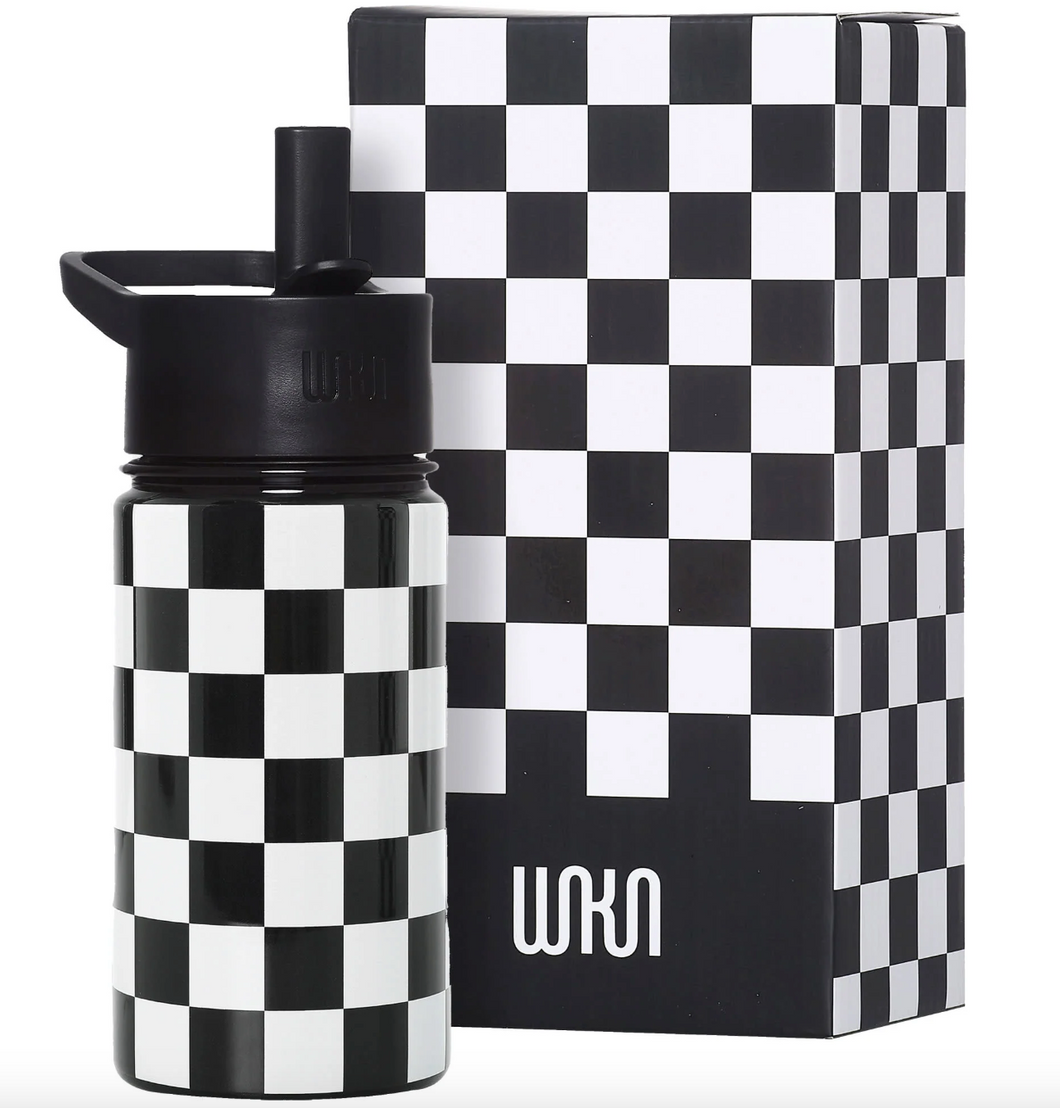 Wildkin Black and White Checkered 14 oz Stainless Steel Water Bottle