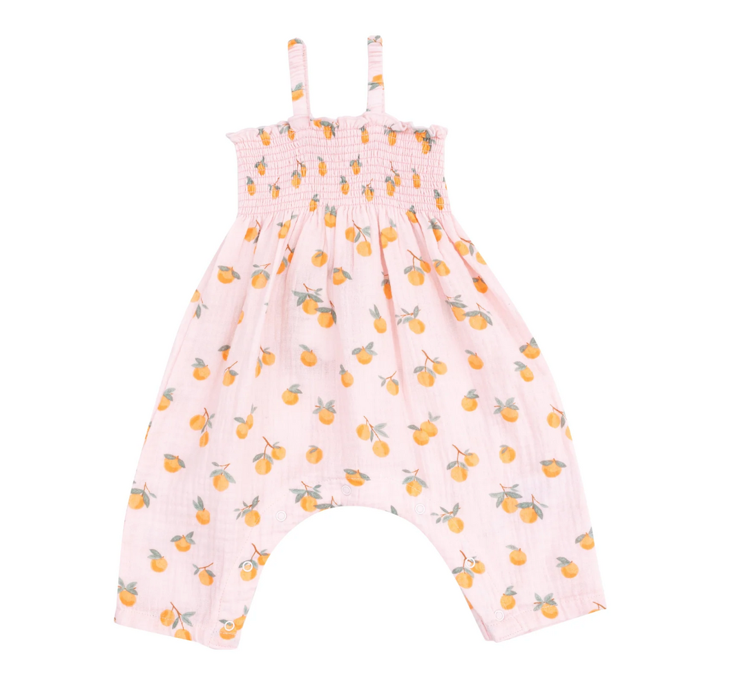 Angel Dear Tie Strap Smocked Romper Sweet Clementines