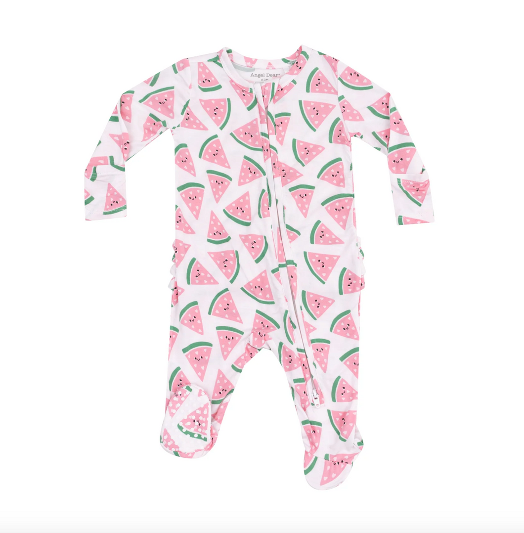 Angel Dear Watermelon Hearts 2 Way Zipper Ruffle Back Footie Size Newborn
