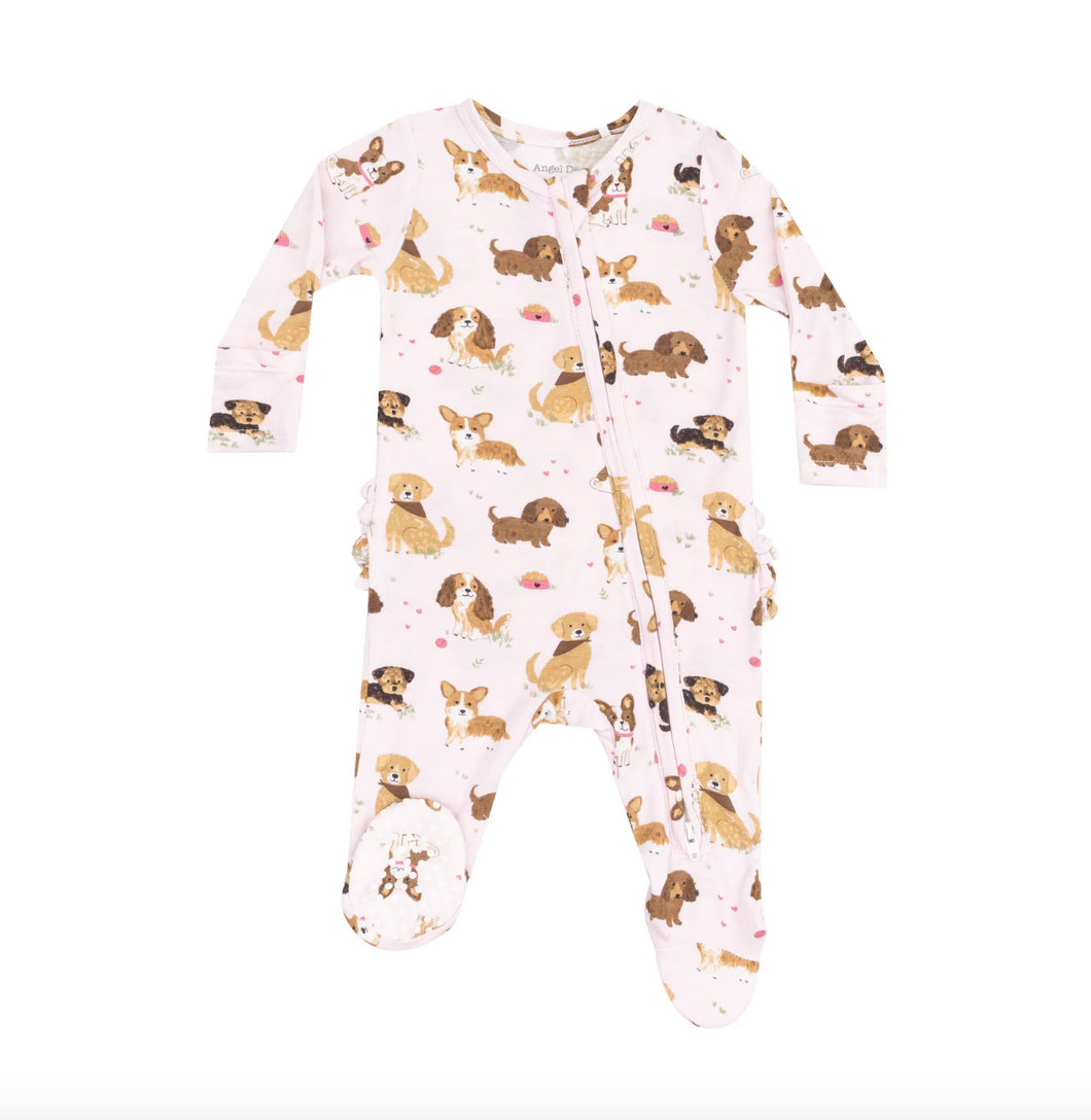 Angel Dear Best Friend Dogs Pink 2 Way Zipper Ruffle Back Footie