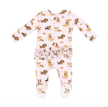 Load image into Gallery viewer, Angel Dear Best Friend Dogs Pink 2 Way Zipper Ruffle Back Footie
