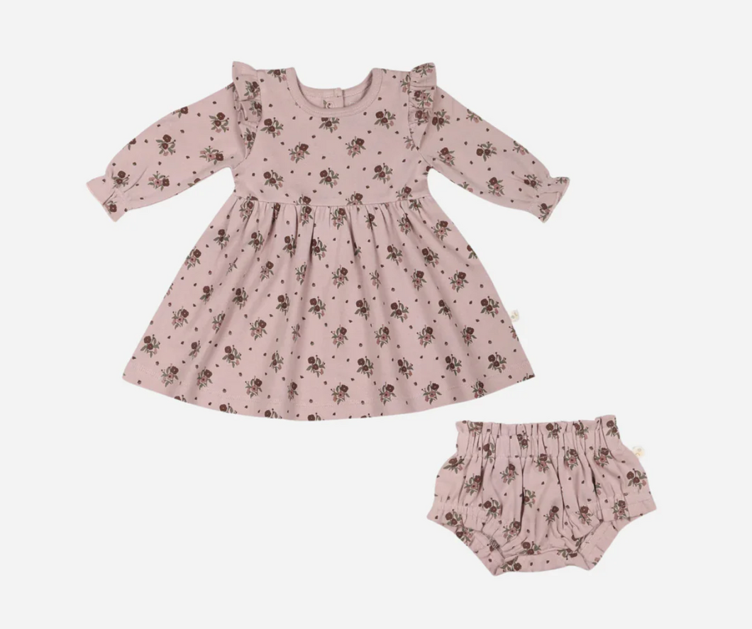 Makemake Organics Ruffle Dress Rose Ditsy