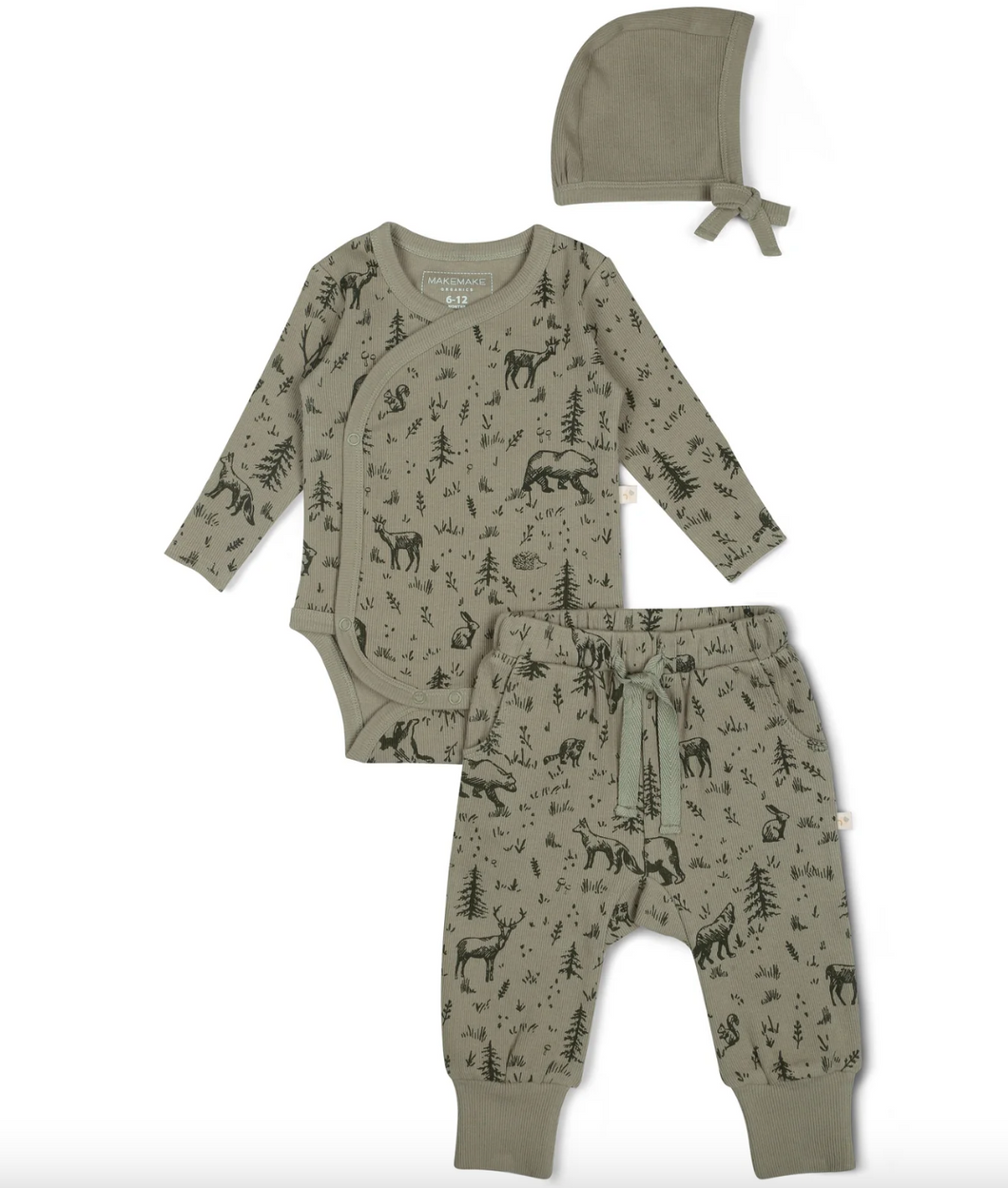 Makemake Organics Kimono Onesie & Pants Set Forest Folk