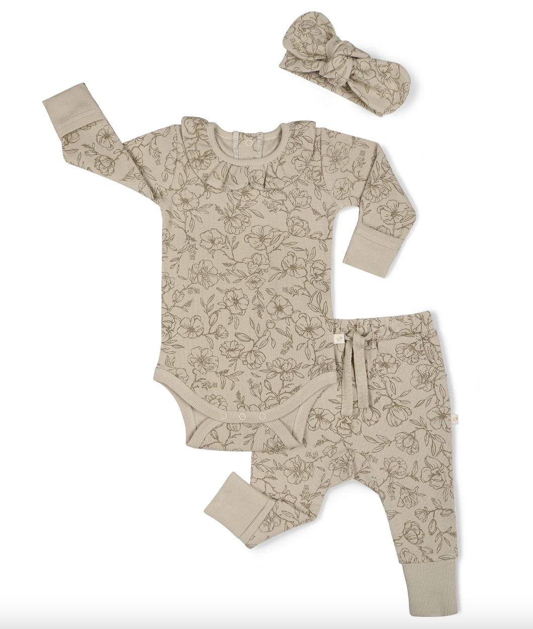 Makemake Organics Ruffle Onesie & Pants Set Vintage Bloom
