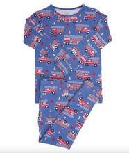Load image into Gallery viewer, Sweet Bamboo Big Kid Pajama Blue Fire Truck

