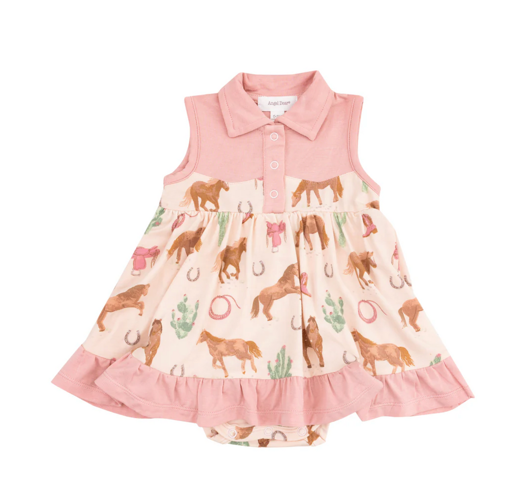 Angel Dear Cowboy Bodysuit Dress Western Horses Pink