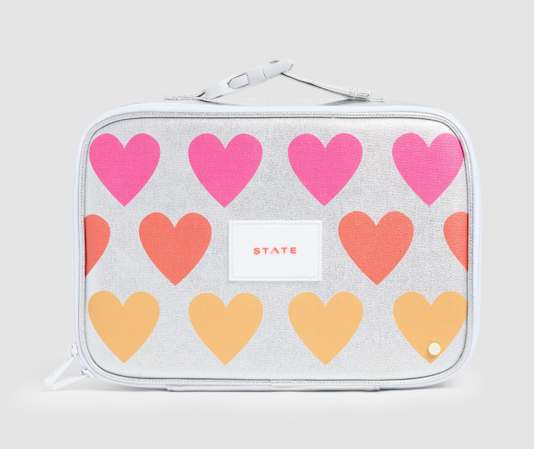 State Bags Metallic Rodgers Lunch Box Fuzzy Hearts