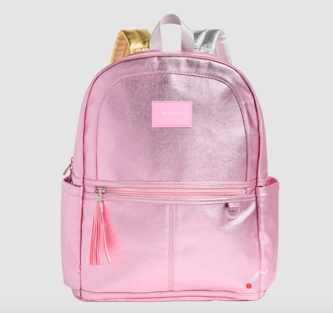 State Bags Metallic Kane Kids Double Pocket Pink/Silver