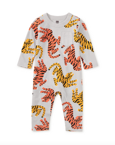 Tea Collection Long Sleeve Pocket Baby Romper Lightning Tiger