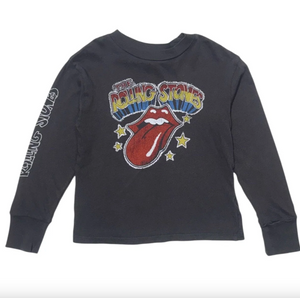 Rowdy Sprout Rolling Stones Tongue Long Sleeve Vintage Black Tee