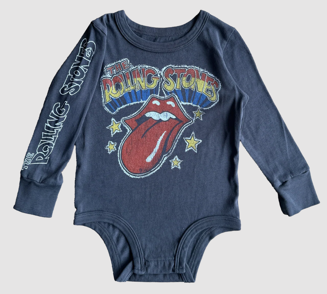 Rowdy Sprouts Rolling Stonges Tongue Long Sleeve Onesie Vintage Black