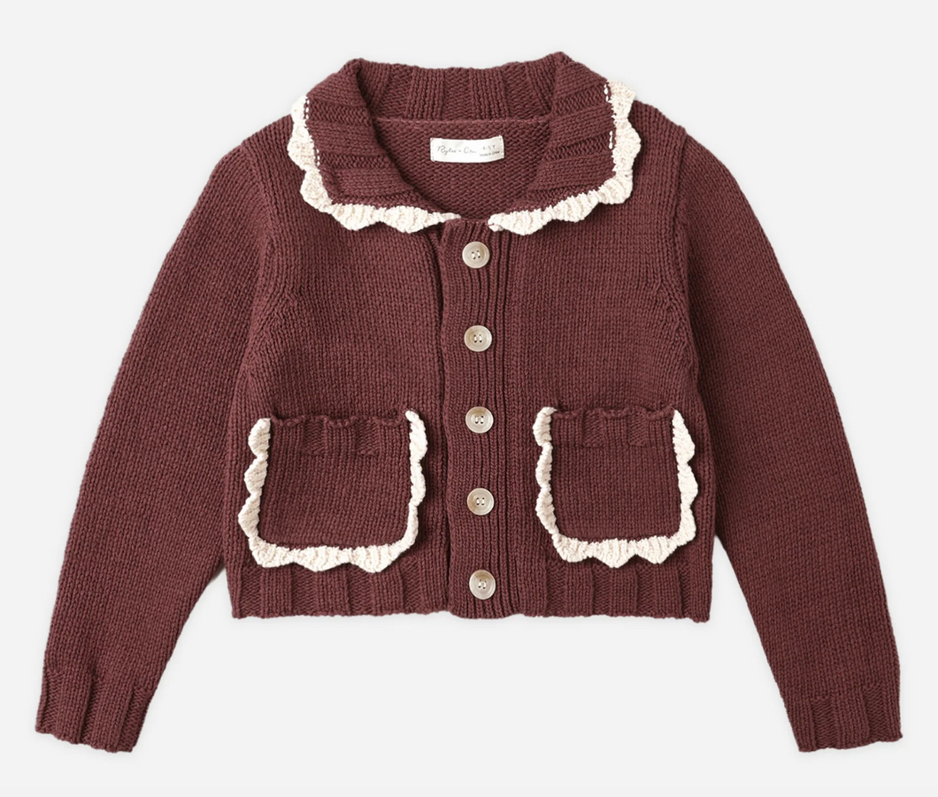 Rylee + Crew Burgundy Collared Cardigan