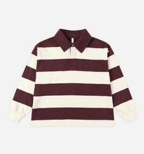 Load image into Gallery viewer, Rylee + Cru Rugby Polo Burgundy Stripe
