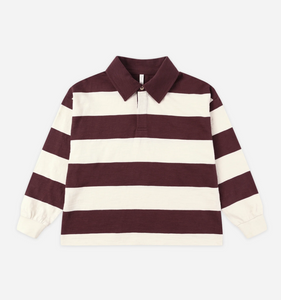 Rylee + Cru Rugby Polo Burgundy Stripe