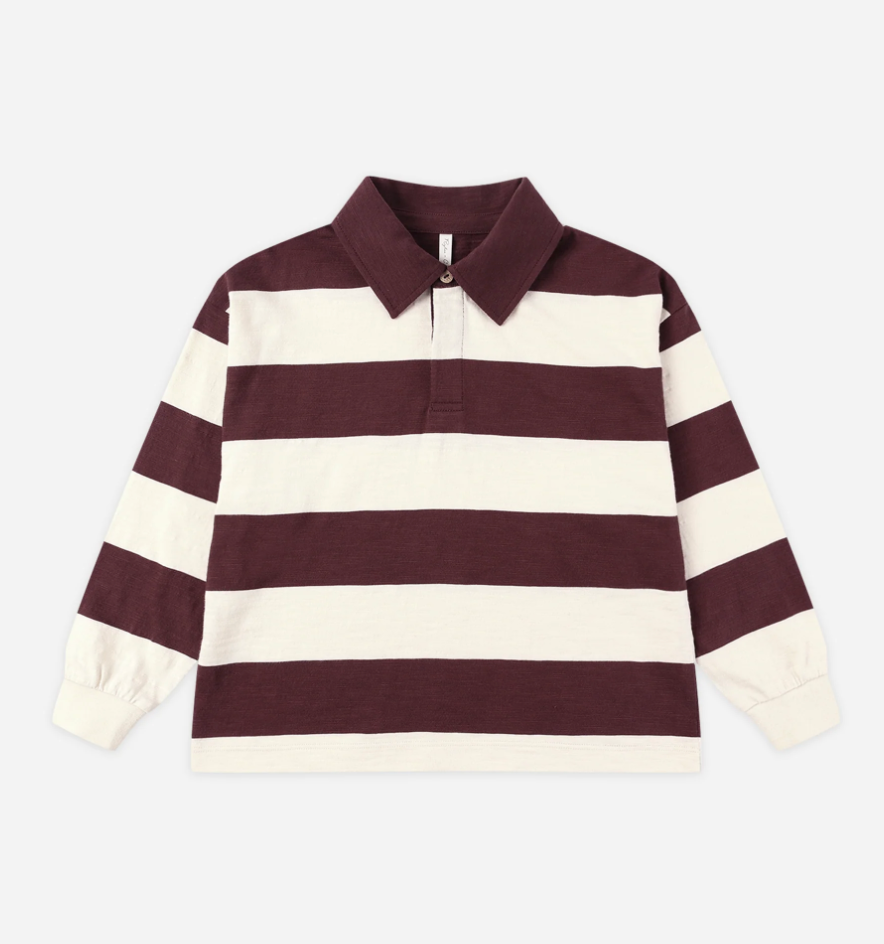 Rylee + Cru Rugby Polo Burgundy Stripe