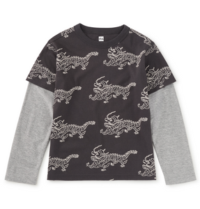 Tea Collection Printed Layered Sleeve Tee Korean Pottery Dragon