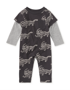 Tea Collection Layered Button-Up Baby Romper Korean Pottery Dragon