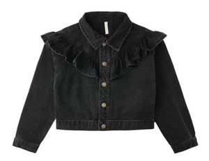 Rylee + Cru Ruffle Denim Jacket Washed Black