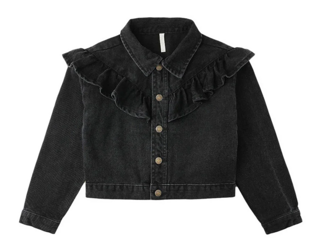 Rylee + Cru Ruffle Denim Jacket Washed Black