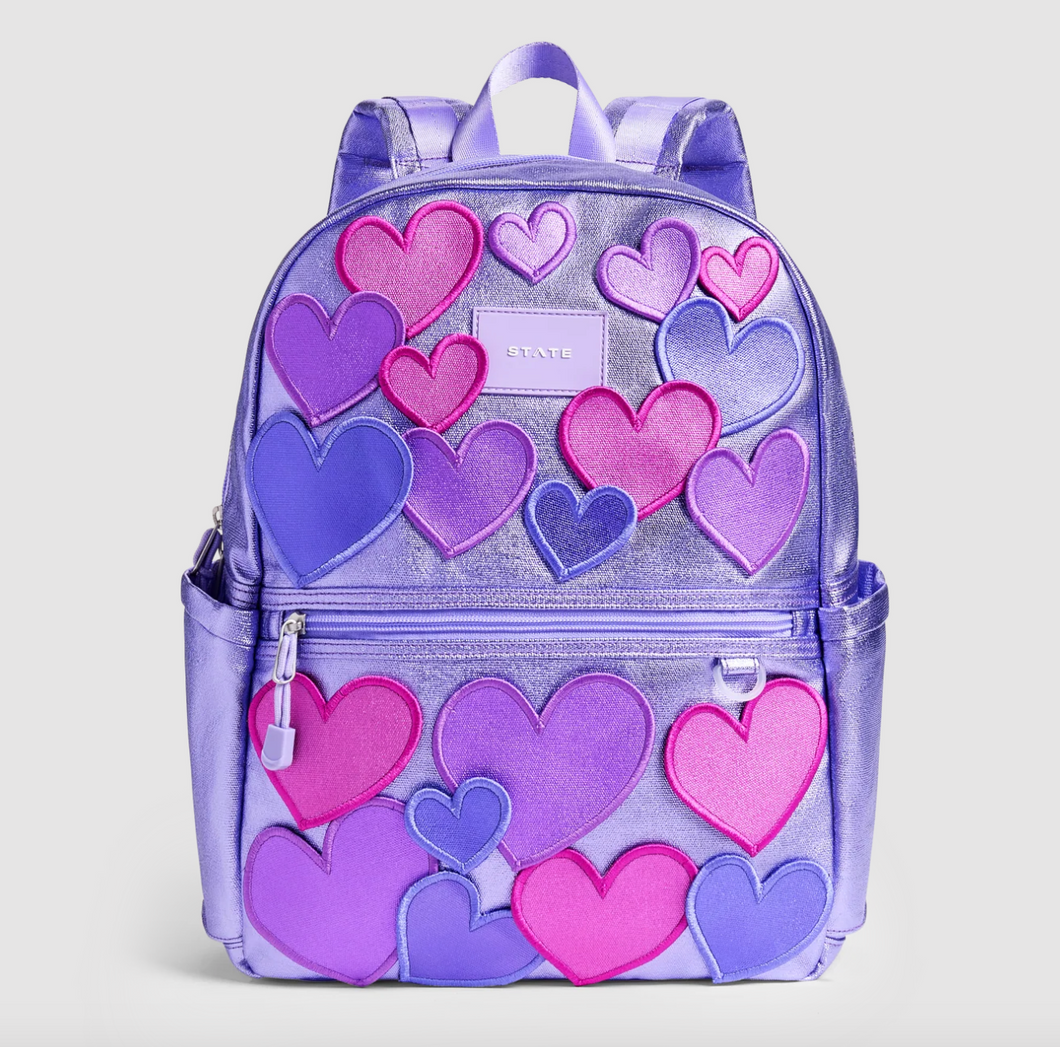 State Bags Metallic Kane Double Pocket 3D Hearts