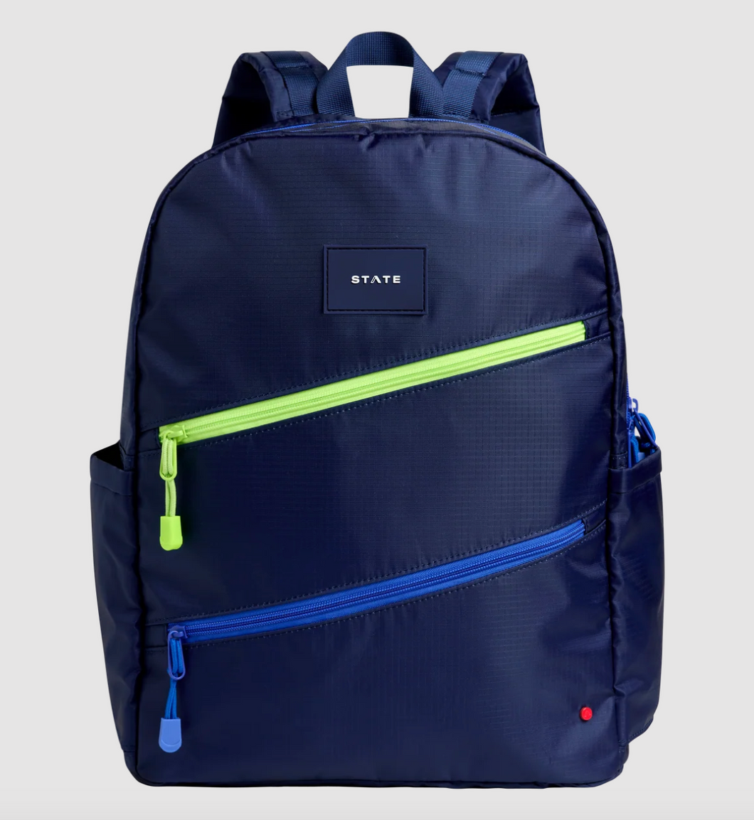 State Bags Ripstop Kane Double Pocket Navy Diagonal Zipper
