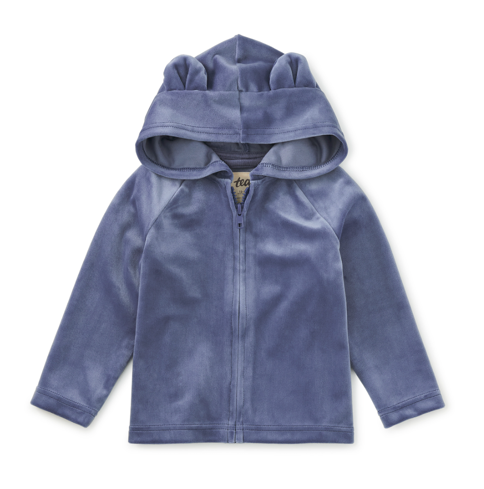 Tea Collection Bear Ears Velour Baby Hoodie Naval Blue