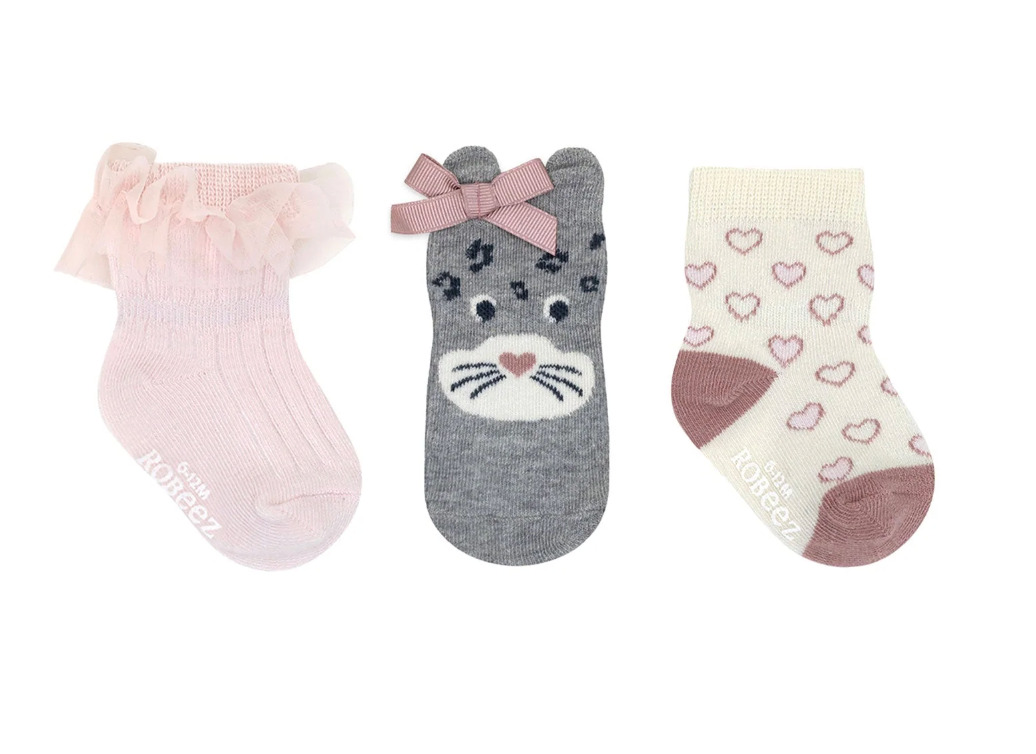 Robeez Cats Rule 3-Pack Baby Socks Pink