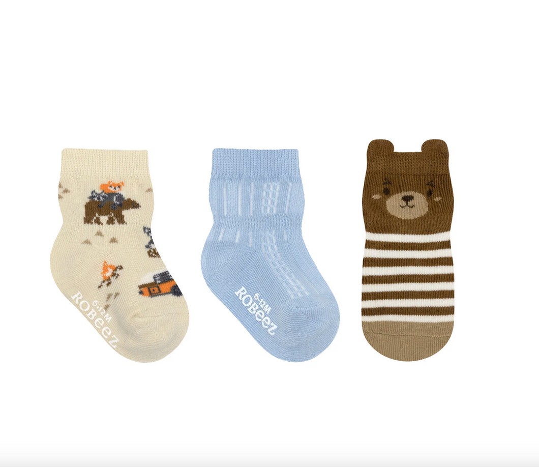 Robeez Let's Go Camping  3-Pack Socks Tan