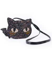 Load image into Gallery viewer, Great Pretenders Cat&#39;s Meow Black Chunky Glitter Kitty Purse
