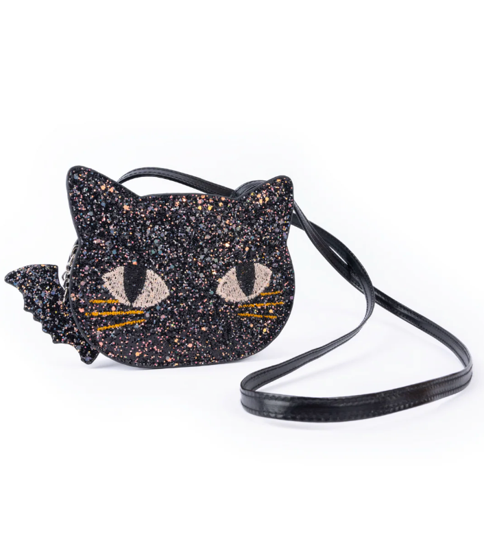 Great Pretenders Cat's Meow Black Chunky Glitter Kitty Purse