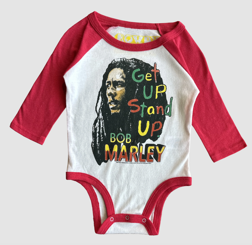 Rowdy Sprout Bob Marley Get Up Stand Up Recycled Raglan Onesie
