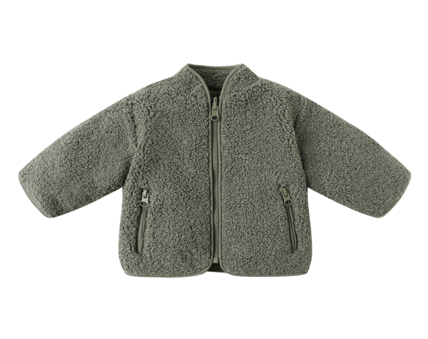 Quincy Mae Shearling Zip Jacket Forest