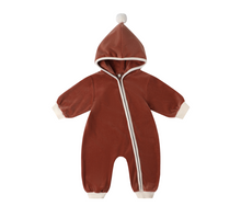 Load image into Gallery viewer, Quincy Mae Velour Zip Jumpsuit Cranberry
