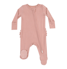 Load image into Gallery viewer, Angel Dear Solid Mellow Rose 2 Way Zipper Ruffle Back Footie
