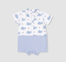 Load image into Gallery viewer, Angel Dear Short Playsuit Bubbly Sailor Whales Blue
