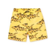 Load image into Gallery viewer, Tea Collection Mid-Length Tiger Shark Yellow Swim Trunks
