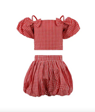Load image into Gallery viewer, Lola and the Boys Red Gingham Bow Bubble Skort Set
