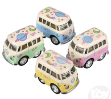 Load image into Gallery viewer, VW Flower Power Bus Pull Back Toy – 2" Die-Cast Pastel Mini Bus
