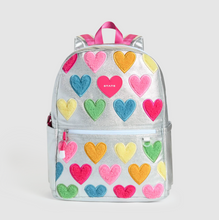 Laden Sie das Bild in den Galerie-Viewer, State Bags Metallic Kane Double Pocket Backpack Happy Fuzzy Hearts
