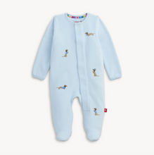 Load image into Gallery viewer, Magnetic Me Embroidery Dogs Blue Velour Footie
