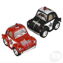Laden Sie das Bild in den Galerie-Viewer, VW Little Beetle Police/Firefighter Pull Back Car
