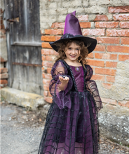 Load image into Gallery viewer, Great Pretenders Amethyst Spider Witch Dress &amp; Hat
