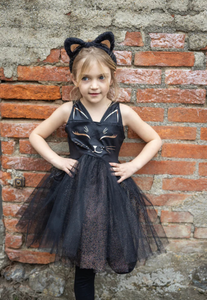 Great Pretenders Black Cat Dress & Headpieces  Size 5-6
