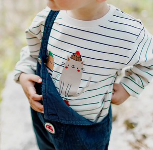 Souris Mini Cream Long Sleeved T-Shirt With Navy Stripes