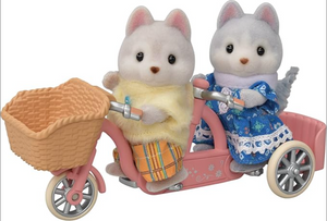 Calico Critters Tandem Cycling Set-Husky Sister & Brother