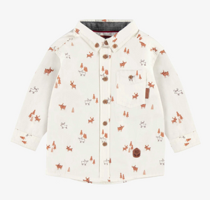 Souris Mini Cream Reindeer Shirt in Peach-Skin-Effect Cotton Poplin